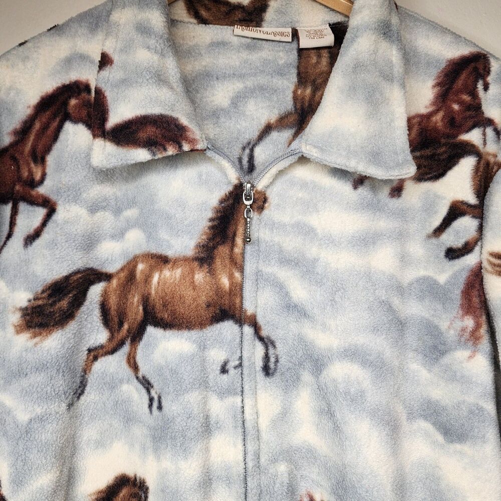 Vintage 90s Equestrian Horse Print Fleece Jacket Womens XXL Western Full Zip - Picture 5 of 12